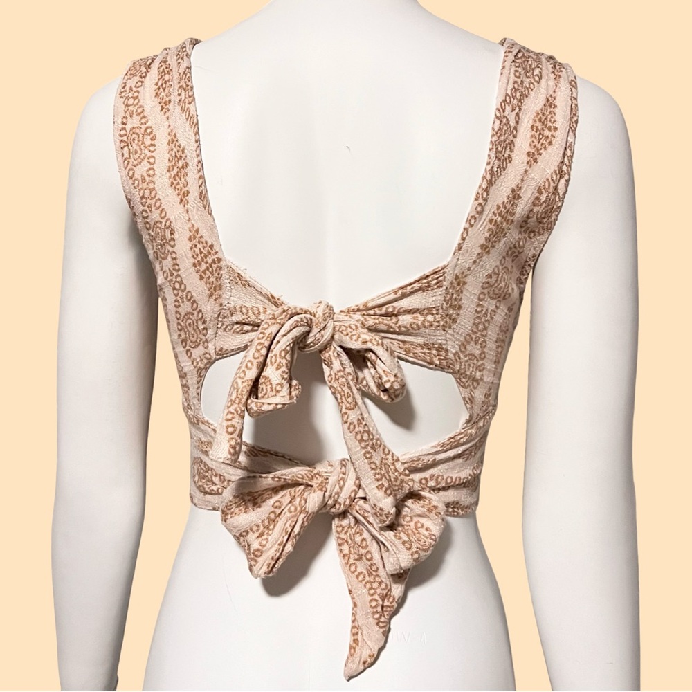 Mora Girls Boho Crop Top Wrap-Style Chest Cream & Honey Brown Print Size M - Picture 5 of 16